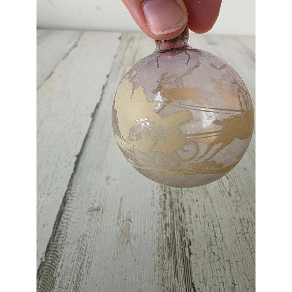 Vintage antique purple marks bros RARE Santa's sleigh glass ornament reindeer